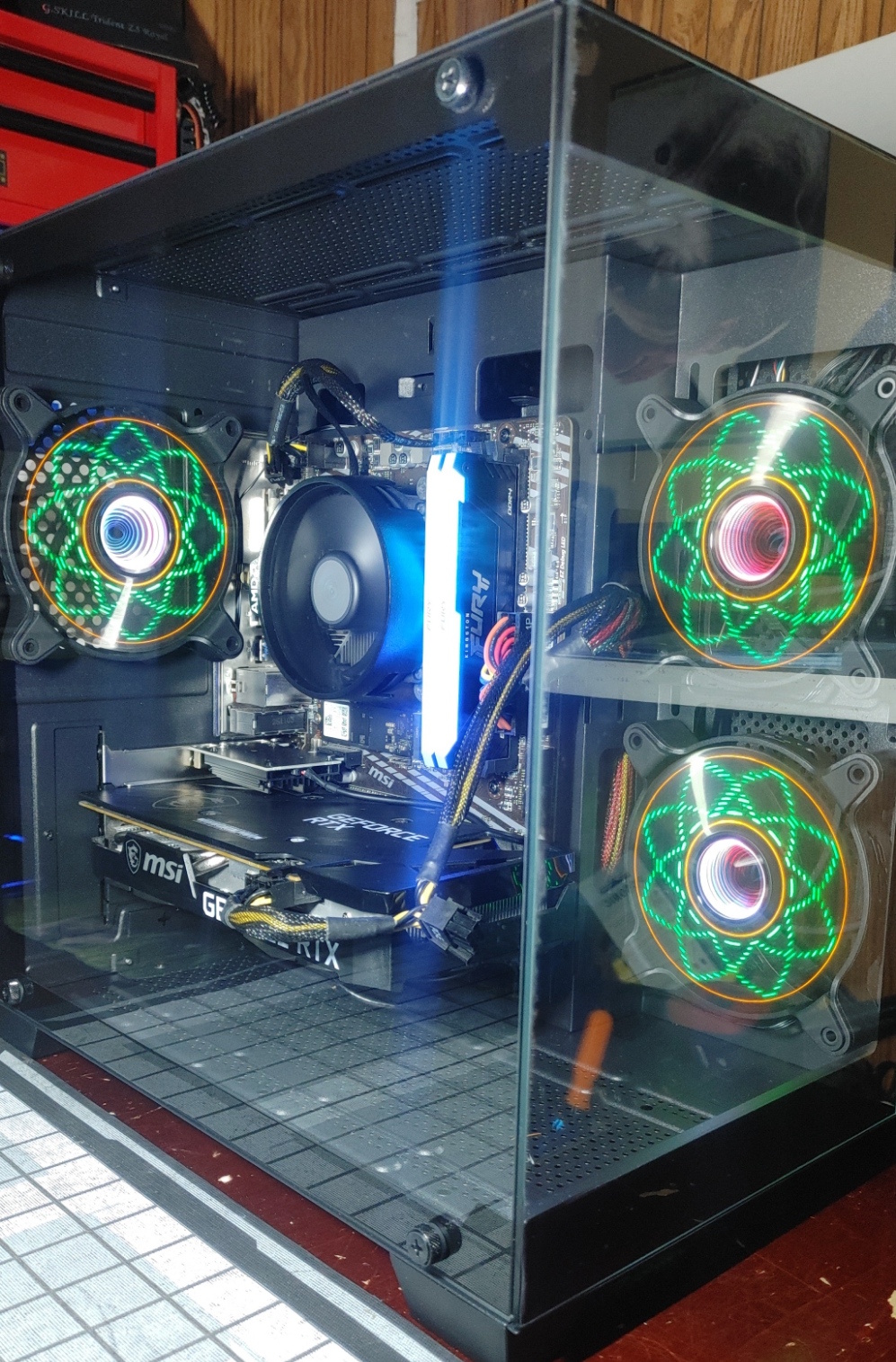 Custom build with green RGB fan lighting